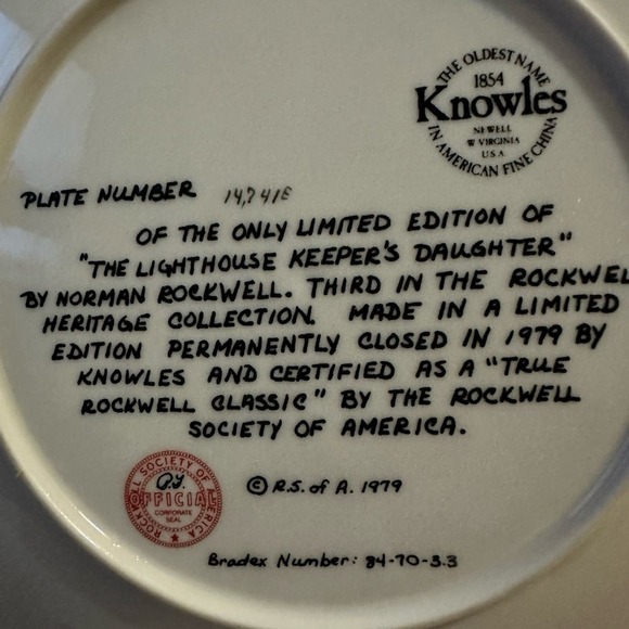 Norman Rockwell Collectible Plate from 1970s The Lighthouse Keeper's Daughter - Picture 2 of 2